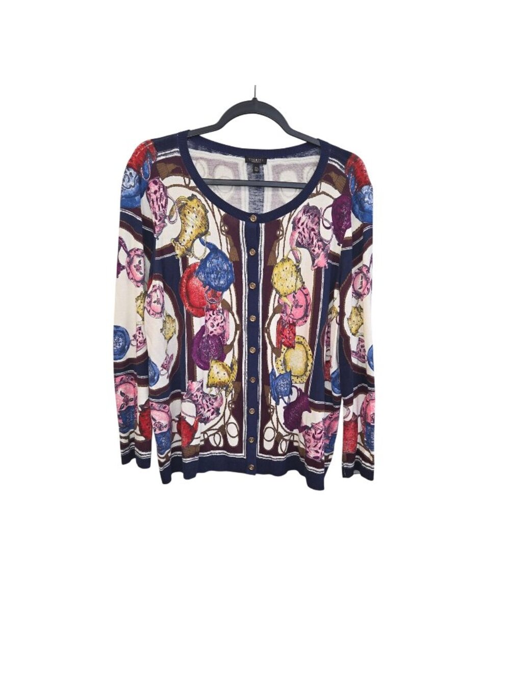 Talbots 2XP Charming Cardigan Tea Party print Long Sleeve 1923